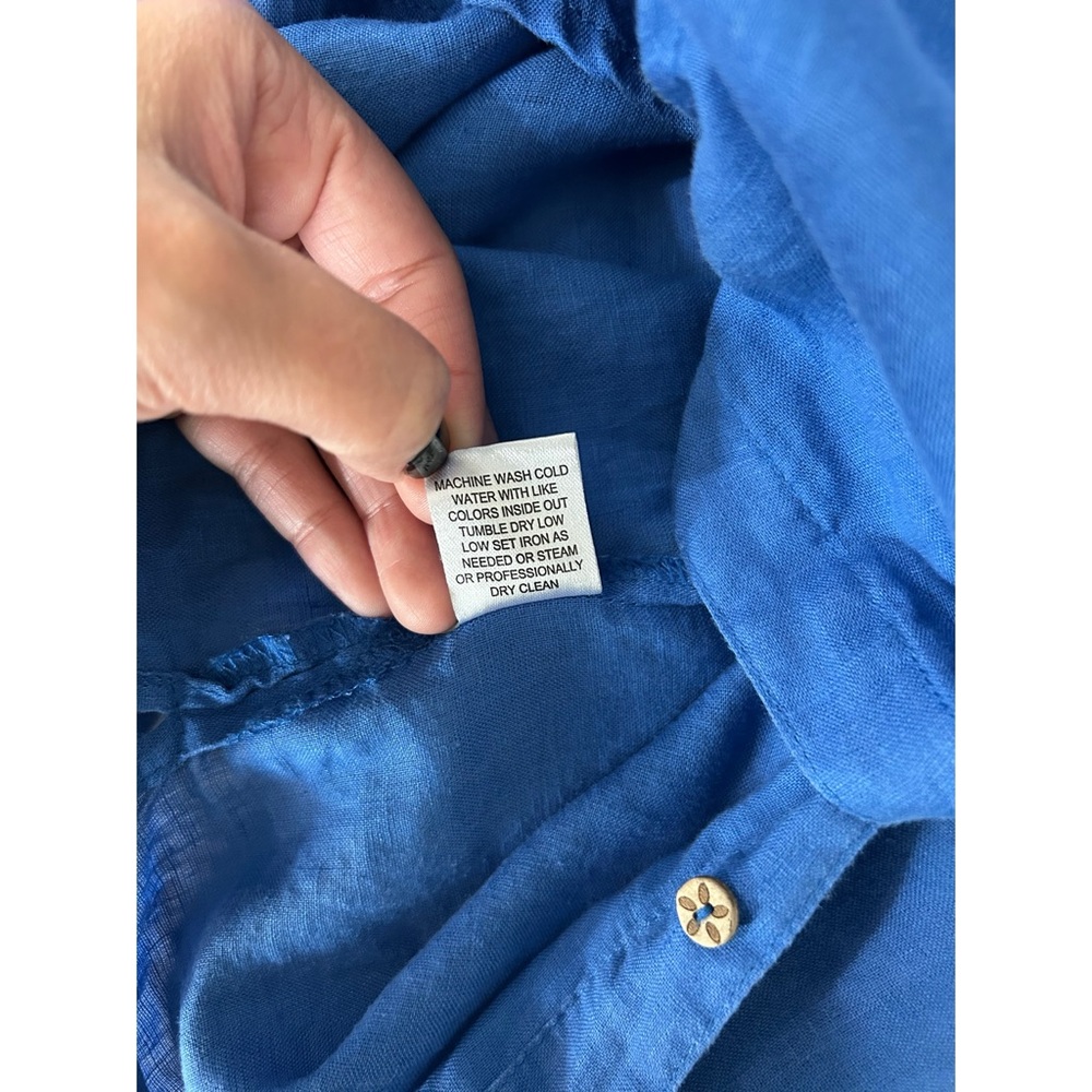 Hester & Orchard Women's Size Large Blue Button Up Shirt Roll Sleeve 100% Linen - Picture 5 of 5